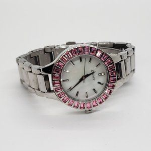 DKNY Silver Pink Rhinestone Watch Womens
